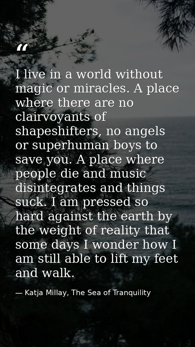 I live in a world without magic or miracles. A place where there are no clairvoyants of shapeshifters, no angels or supe — Katja Millay, The Sea of Tranquility