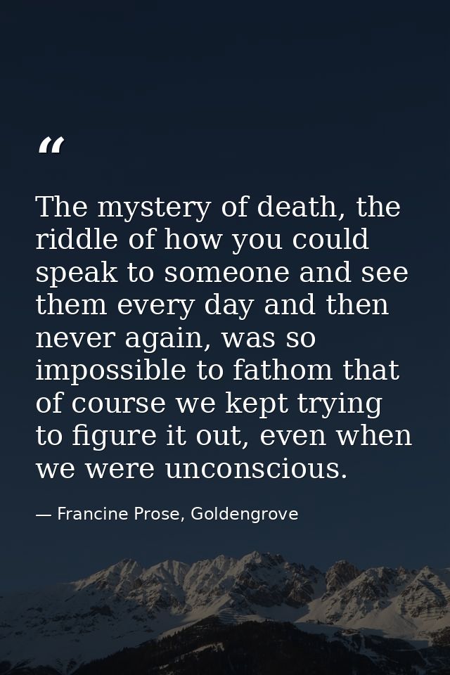 The mystery of death, the riddle of how you could speak to someone and see them every day and then never again, was so i — Francine Prose, Goldengrove