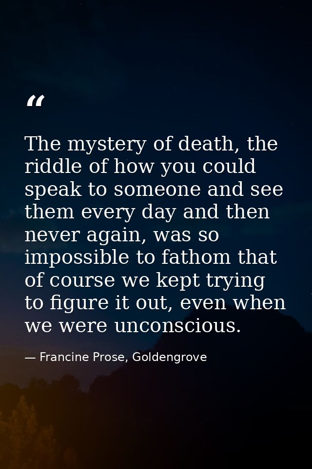 The mystery of death, the riddle of how you could speak to someone and see them every day and then never again, was so i — Francine Prose, Goldengrove