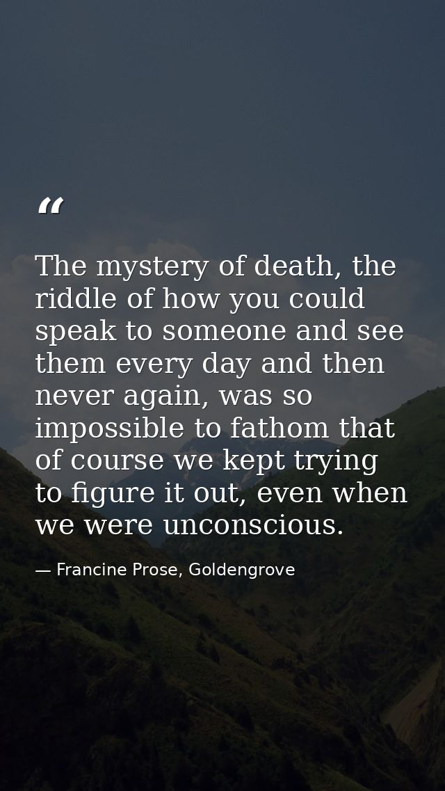 The mystery of death, the riddle of how you could speak to someone and see them every day and then never again, was so i — Francine Prose, Goldengrove