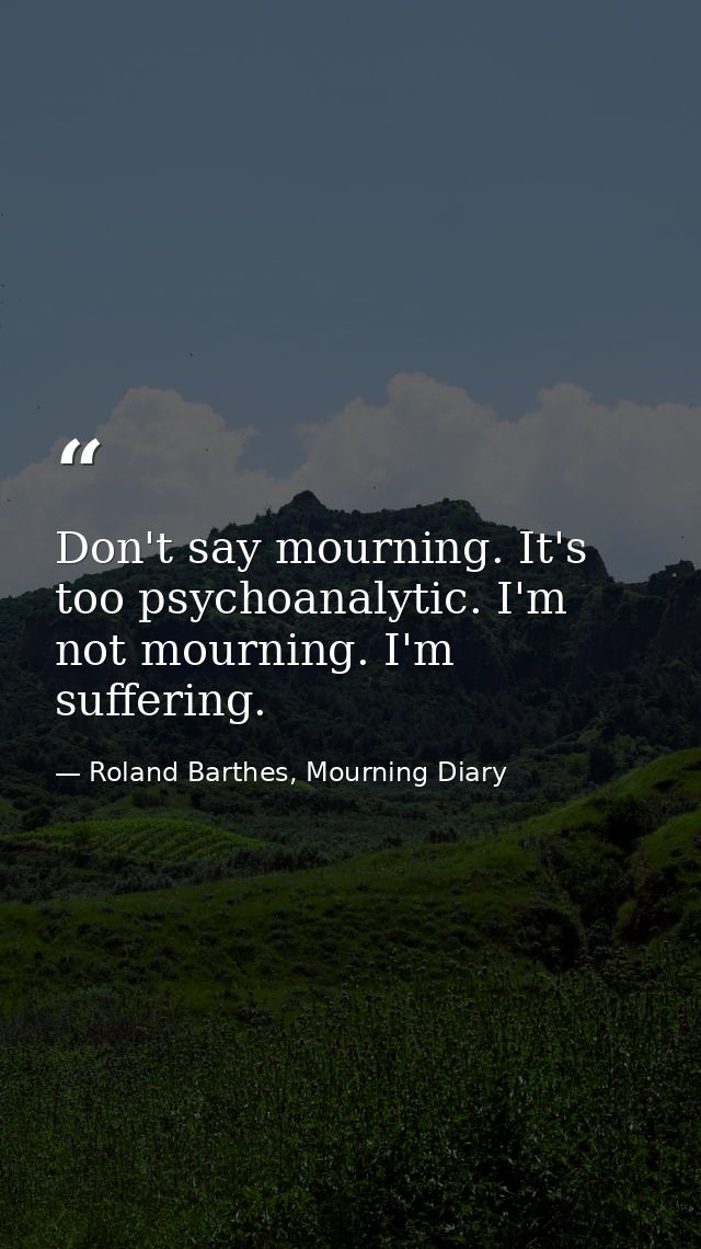 Don't say mourning. It's too psychoanalytic. I'm not mourning. I'm suffering. — Roland Barthes, Mourning Diary