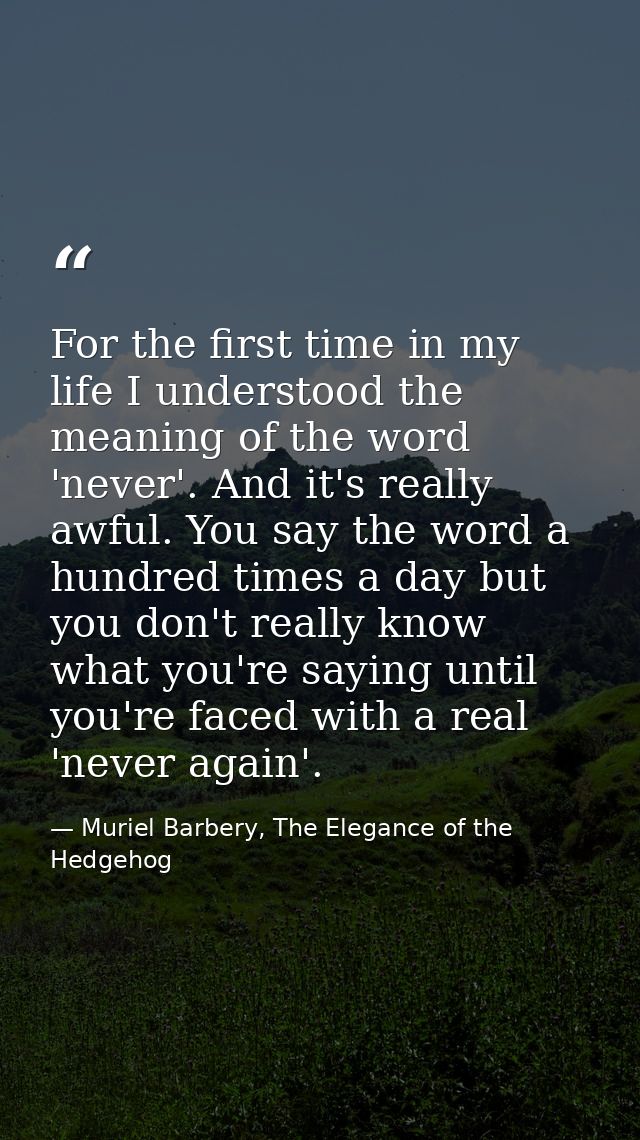 For the first time in my life I understood the meaning of the word 'never'. And it's really awful. You say the word a hu — Muriel Barbery, The Elegance of the Hedgehog
