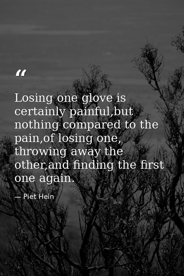 Losing one glove is certainly painful,but nothing compared to the pain,of losing one, throwing away the other,and findin — Piet Hein