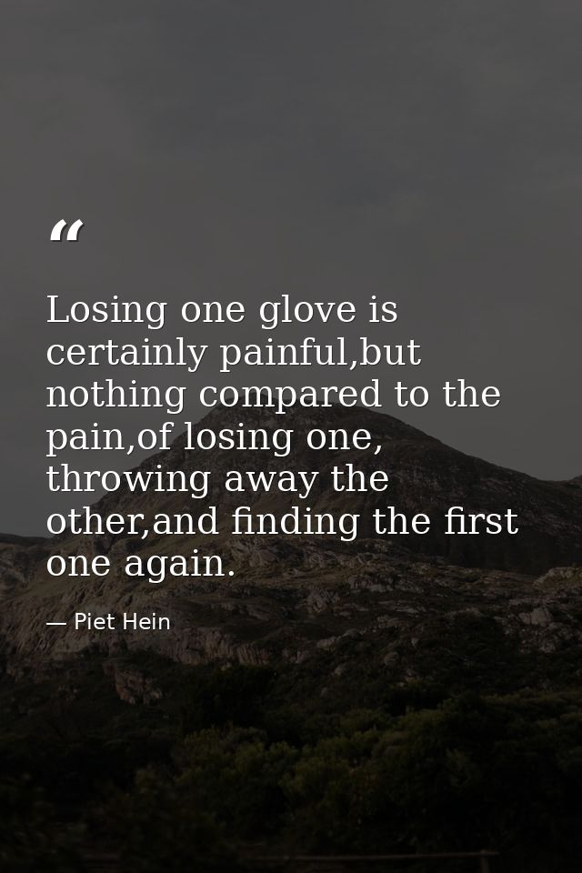 Losing one glove is certainly painful,but nothing compared to the pain,of losing one, throwing away the other,and findin — Piet Hein