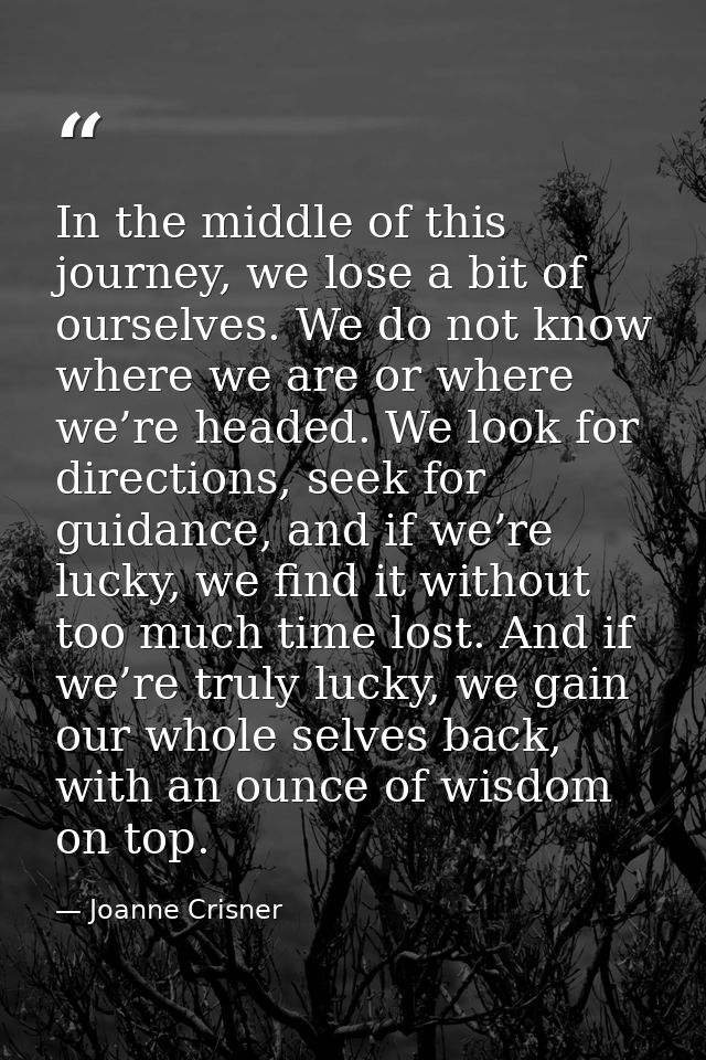 In the middle of this journey, we lose a bit of ourselves. We do not know where we are or where we’re headed. We look fo — Joanne Crisner