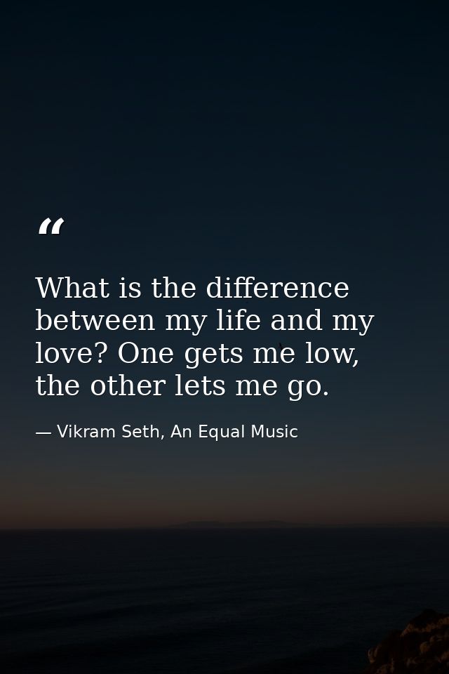 What is the difference between my life and my love? One gets me low, the other lets me go. — Vikram Seth, An Equal Music