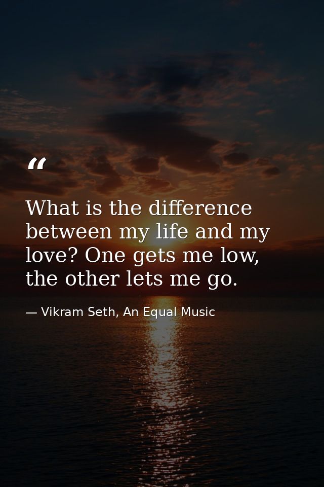 What is the difference between my life and my love? One gets me low, the other lets me go. — Vikram Seth, An Equal Music