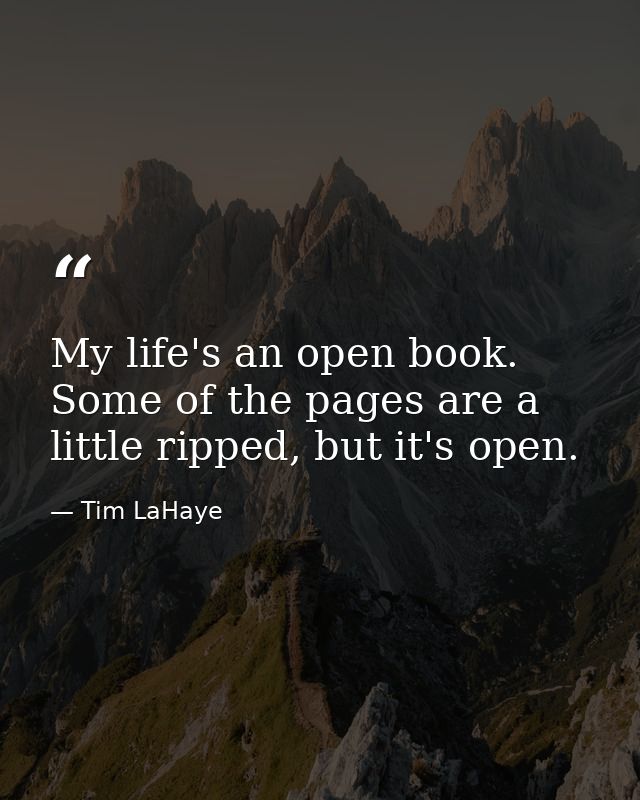 My life's an open book. Some of the pages are a little ripped, but it's open. — Tim LaHaye