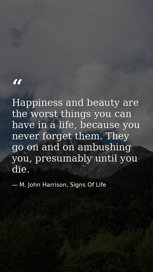 Happiness and beauty are the worst things you can have in a life, because you never forget them. They go on and on ambus — M. John Harrison, Signs Of Life