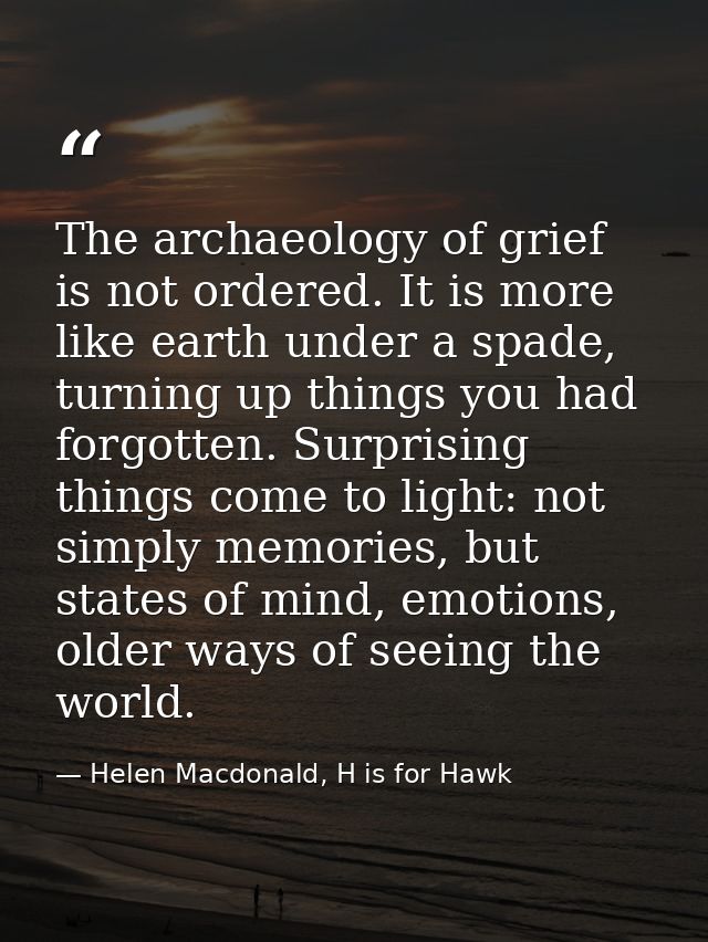 The archaeology of grief is not ordered. It is more like earth under a spade, turning up things you had forgotten. Surpr — Helen Macdonald, H is for Hawk