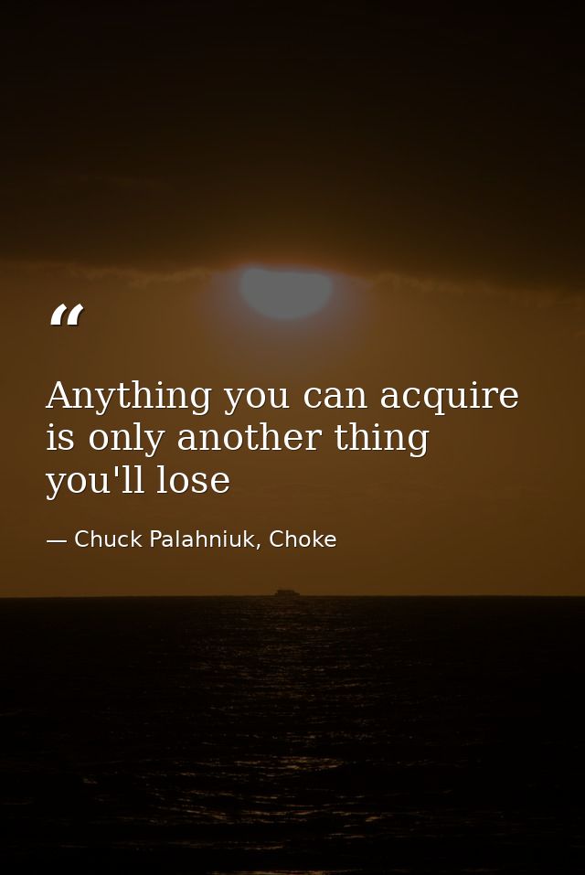 Anything you can acquire is only another thing you'll lose — Chuck Palahniuk, Choke