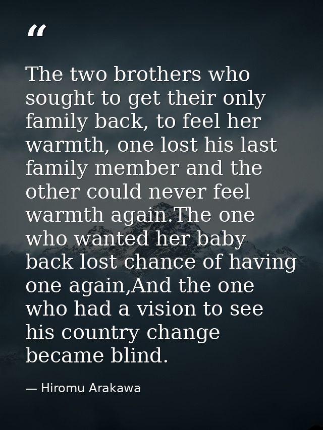The two brothers who sought to get their only family back, to feel her warmth, one lost his last family member and the o — Hiromu Arakawa
