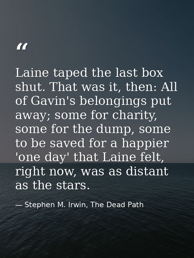 Laine taped the last box shut. That was it, then: All of Gavin's belongings put away; some for charity, some for the dum — Stephen M. Irwin, The Dead Path