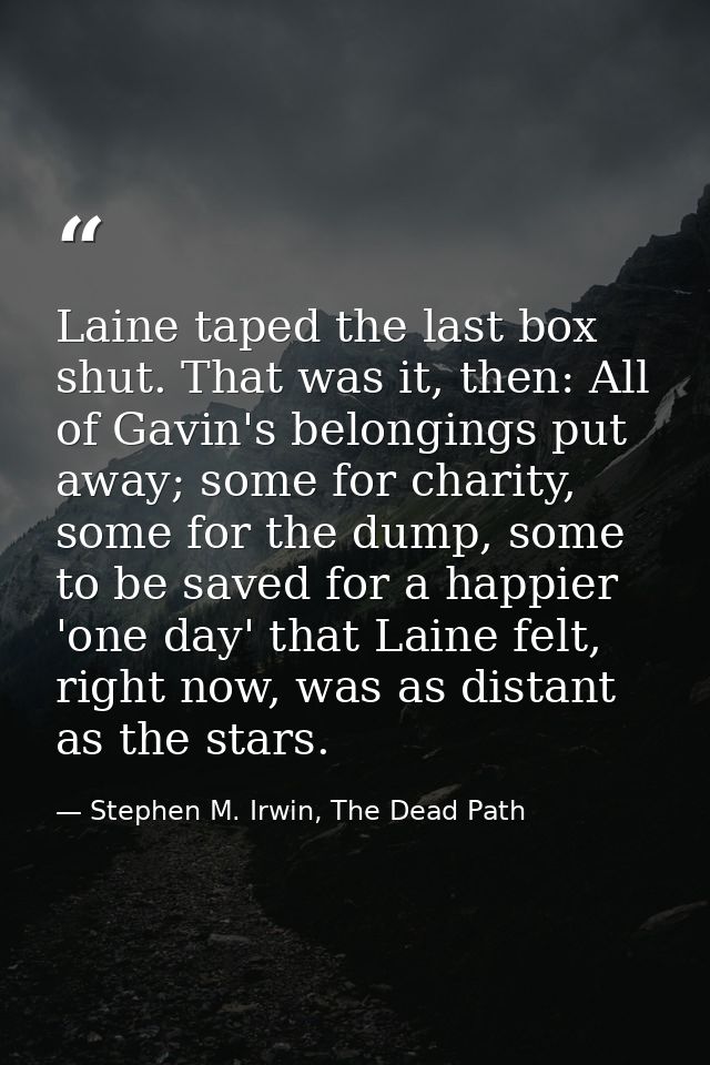 Laine taped the last box shut. That was it, then: All of Gavin's belongings put away; some for charity, some for the dum — Stephen M. Irwin, The Dead Path