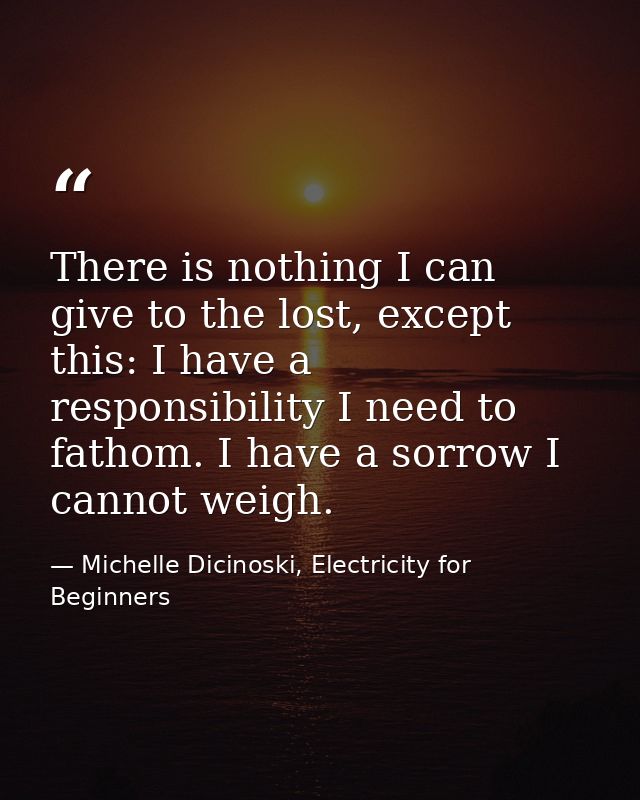 There is nothing I can give to the lost, except this: I have a responsibility I need to fathom. I have a sorrow I cannot — Michelle Dicinoski, Electricity for Beginners