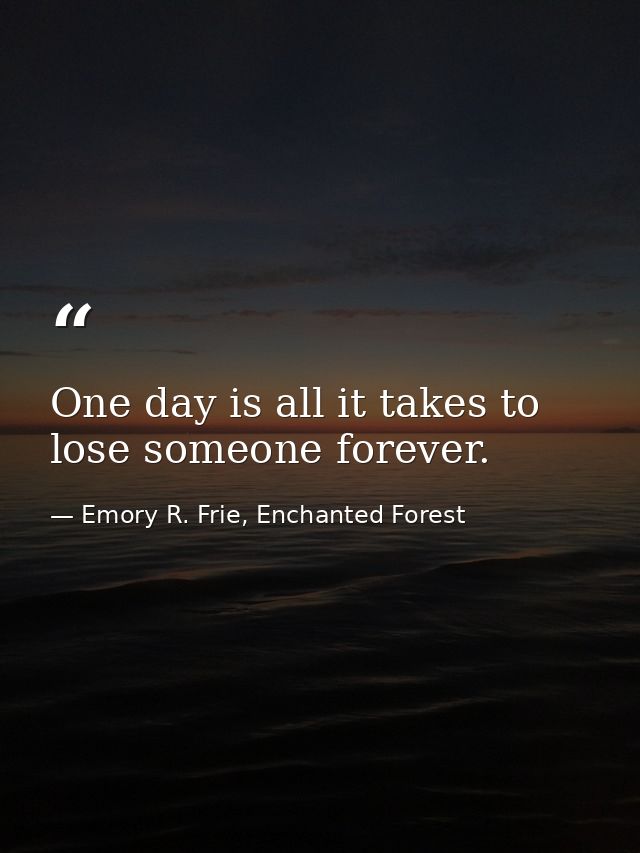 One day is all it takes to lose someone forever. — Emory R. Frie, Enchanted Forest