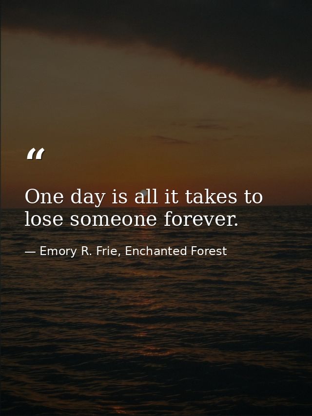One day is all it takes to lose someone forever. — Emory R. Frie, Enchanted Forest