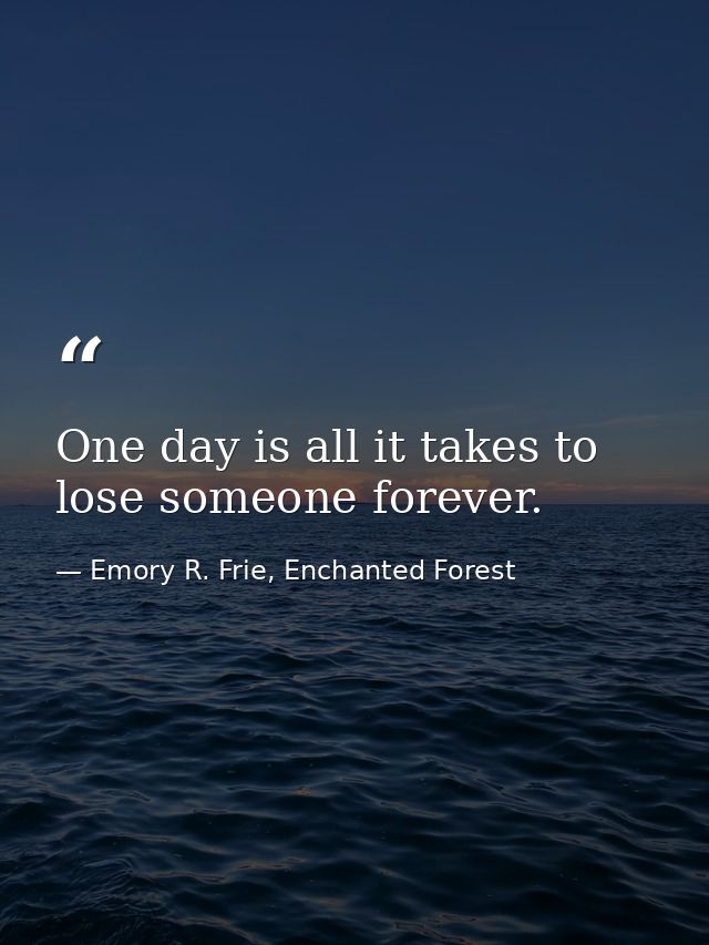 One day is all it takes to lose someone forever. — Emory R. Frie, Enchanted Forest