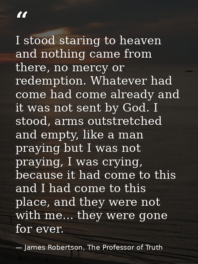 I stood staring to heaven and nothing came from there, no mercy or redemption. Whatever had come had come already and it — James Robertson, The Professor of Truth