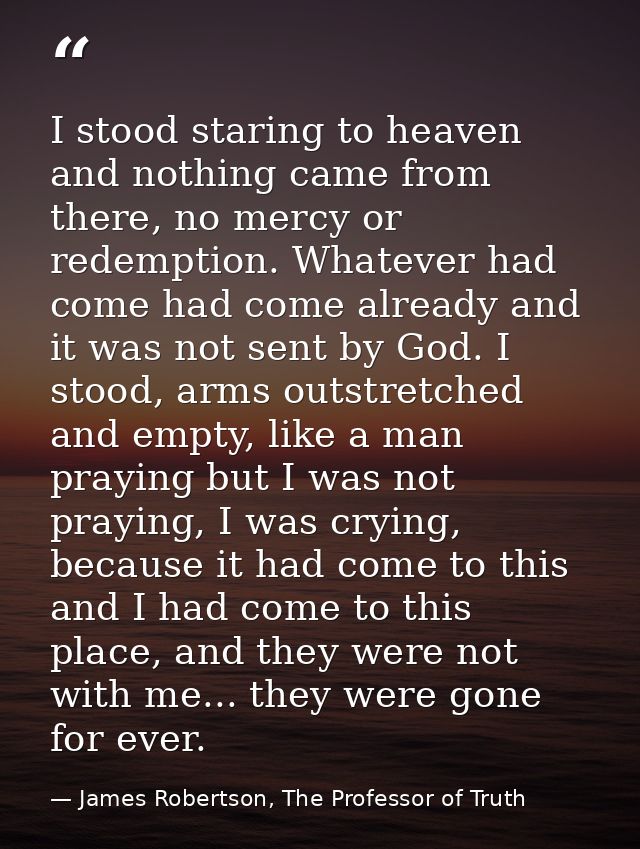 I stood staring to heaven and nothing came from there, no mercy or redemption. Whatever had come had come already and it — James Robertson, The Professor of Truth