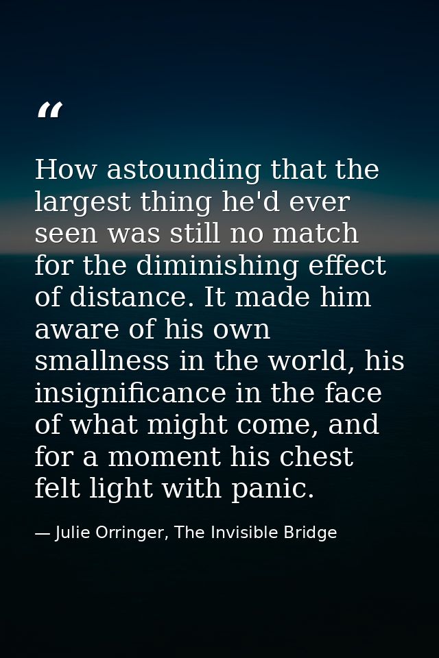 How astounding that the largest thing he'd ever seen was still no match for the diminishing effect of distance. It made  — Julie Orringer, The Invisible Bridge