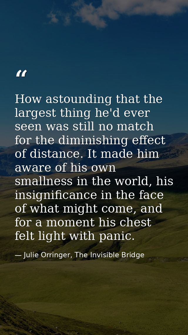 How astounding that the largest thing he'd ever seen was still no match for the diminishing effect of distance. It made  — Julie Orringer, The Invisible Bridge