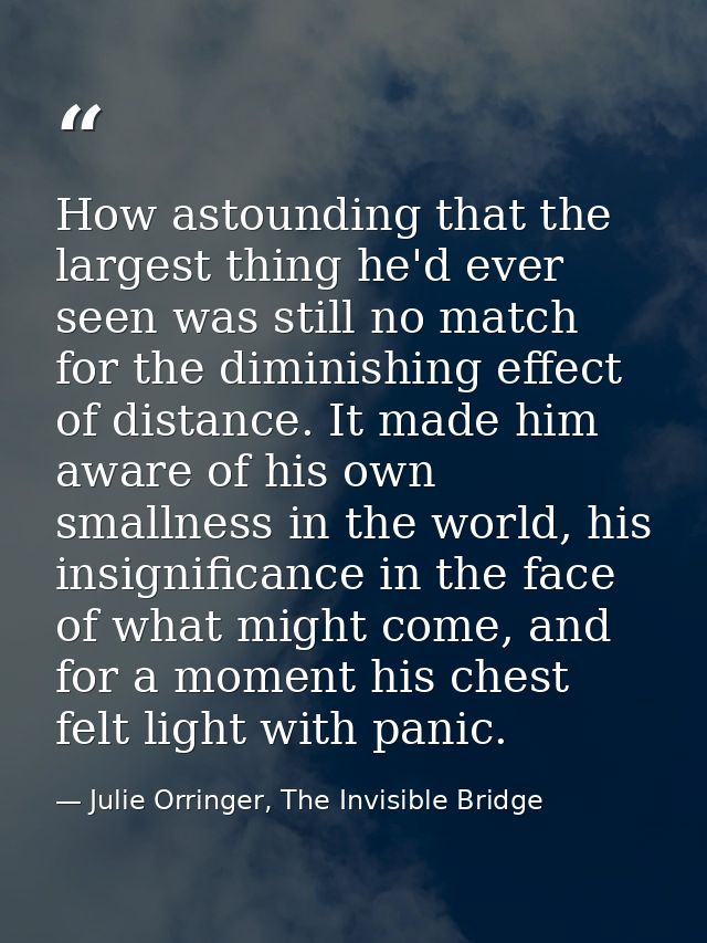 How astounding that the largest thing he'd ever seen was still no match for the diminishing effect of distance. It made  — Julie Orringer, The Invisible Bridge