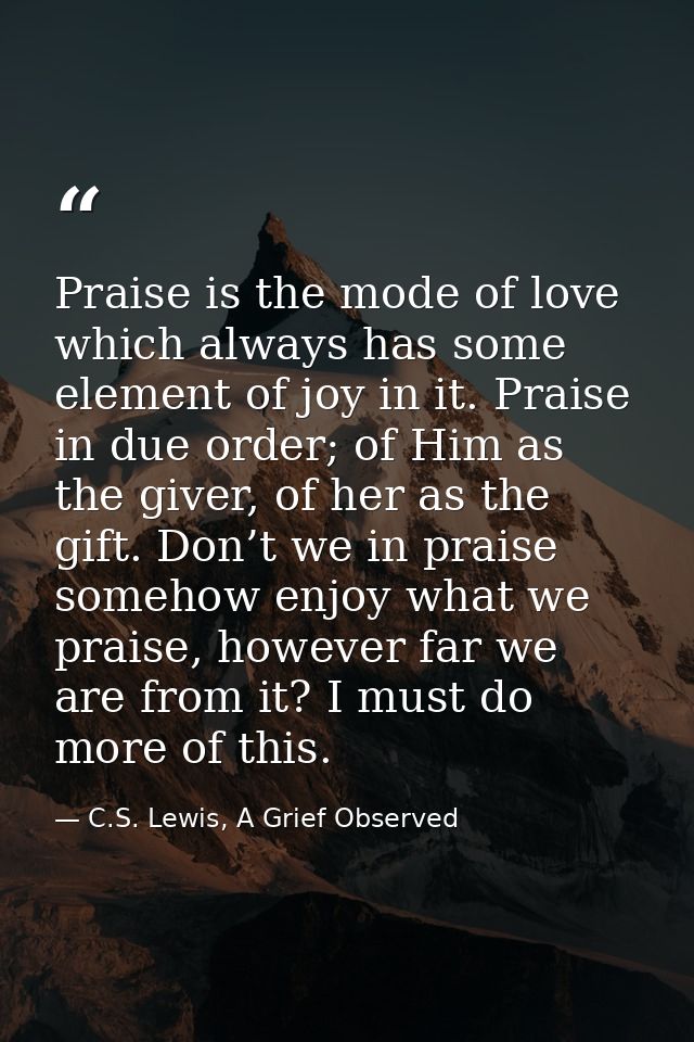 Praise is the mode of love which always has some element of joy in it. Praise in due order; of Him as the giver, of her  — C.S. Lewis, A Grief Observed