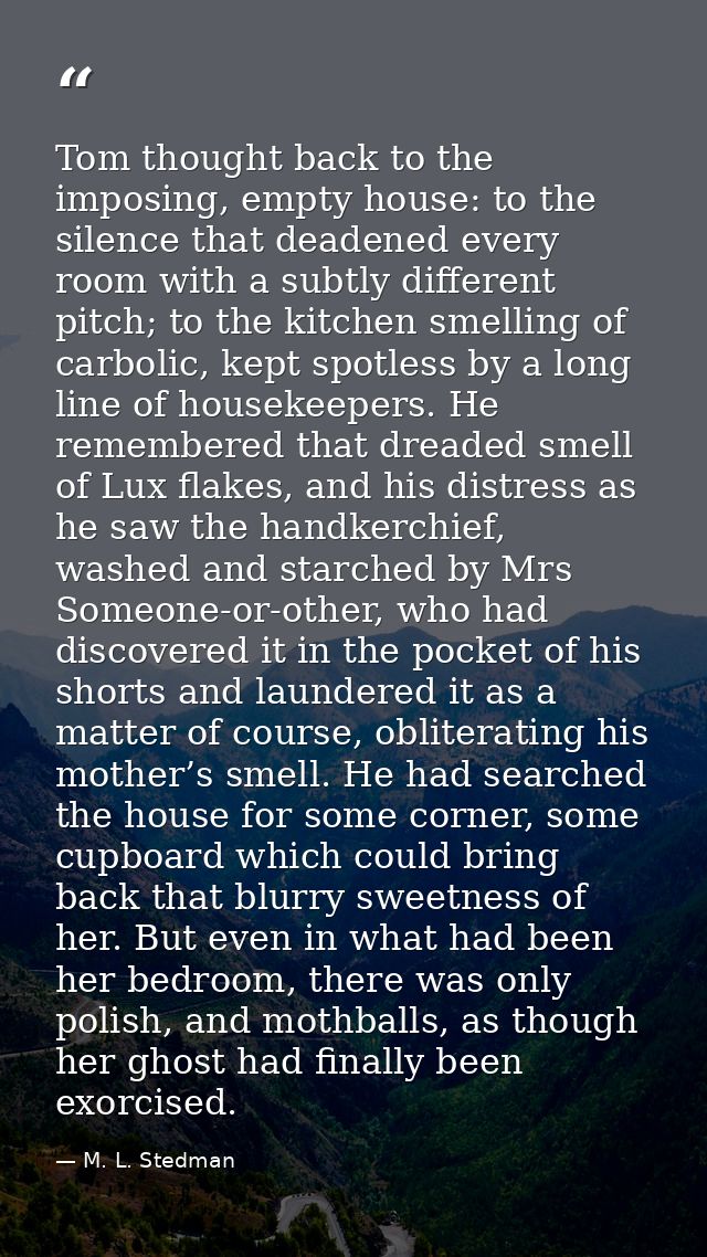 Tom thought back to the imposing, empty house: to the silence that deadened every room with a subtly different pitch; to — M. L. Stedman