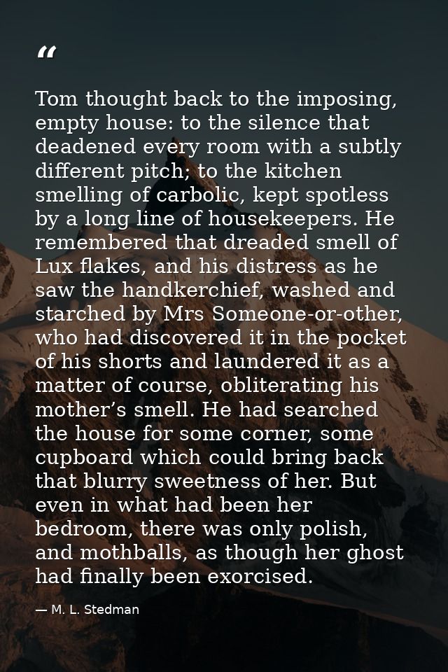 Tom thought back to the imposing, empty house: to the silence that deadened every room with a subtly different pitch; to — M. L. Stedman