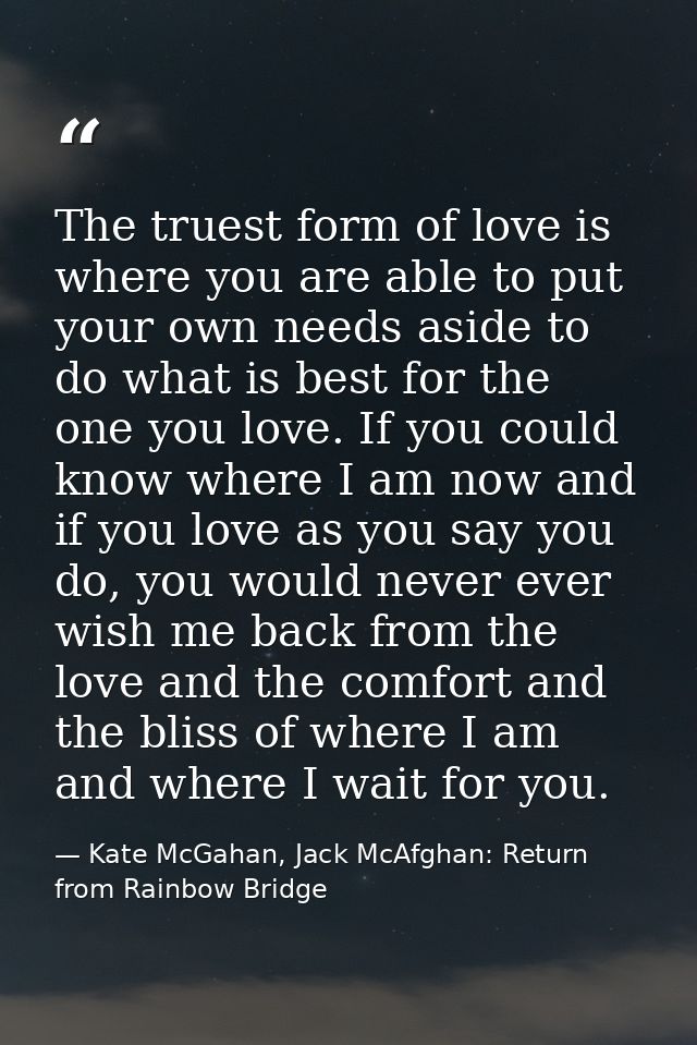 The truest form of love is where you are able to put your own needs aside to do what is best for the one you love. If yo — Kate McGahan, Jack McAfghan: Return from Rainbow Bridge