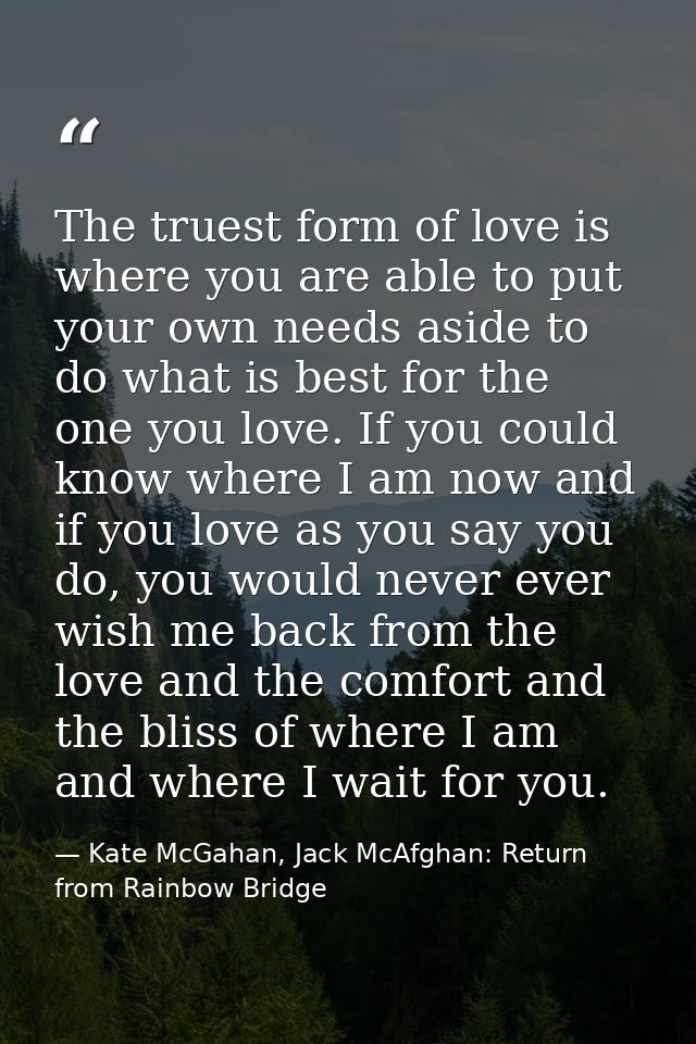 The truest form of love is where you are able to put your own needs aside to do what is best for the one you love. If yo — Kate McGahan, Jack McAfghan: Return from Rainbow Bridge