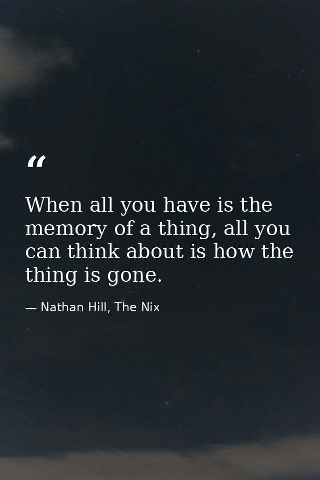 When all you have is the memory of a thing, all you can think about is how the thing is gone. — Nathan Hill, The Nix