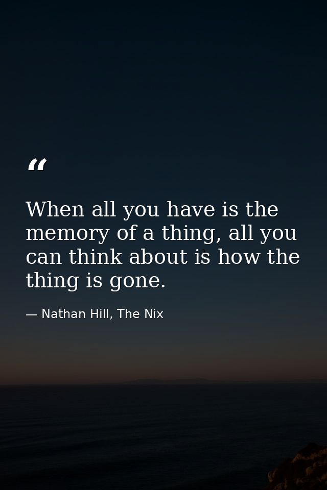 When all you have is the memory of a thing, all you can think about is how the thing is gone. — Nathan Hill, The Nix