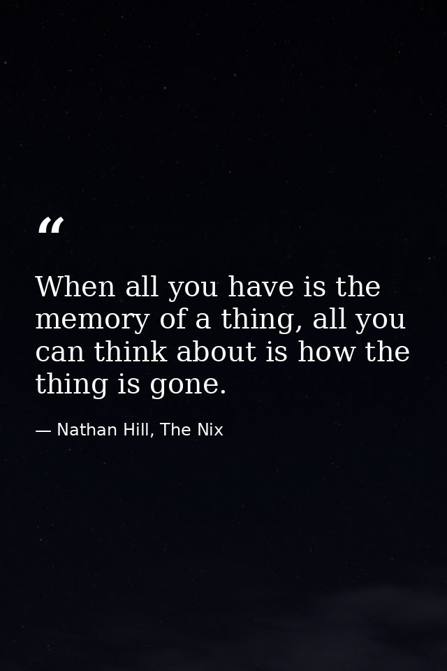 When all you have is the memory of a thing, all you can think about is how the thing is gone. — Nathan Hill, The Nix