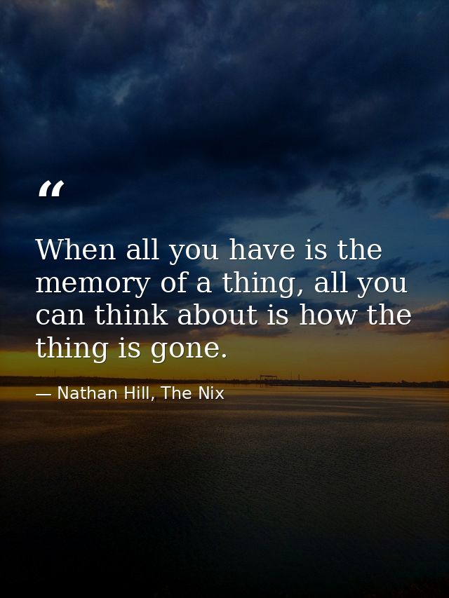 When all you have is the memory of a thing, all you can think about is how the thing is gone. — Nathan Hill, The Nix