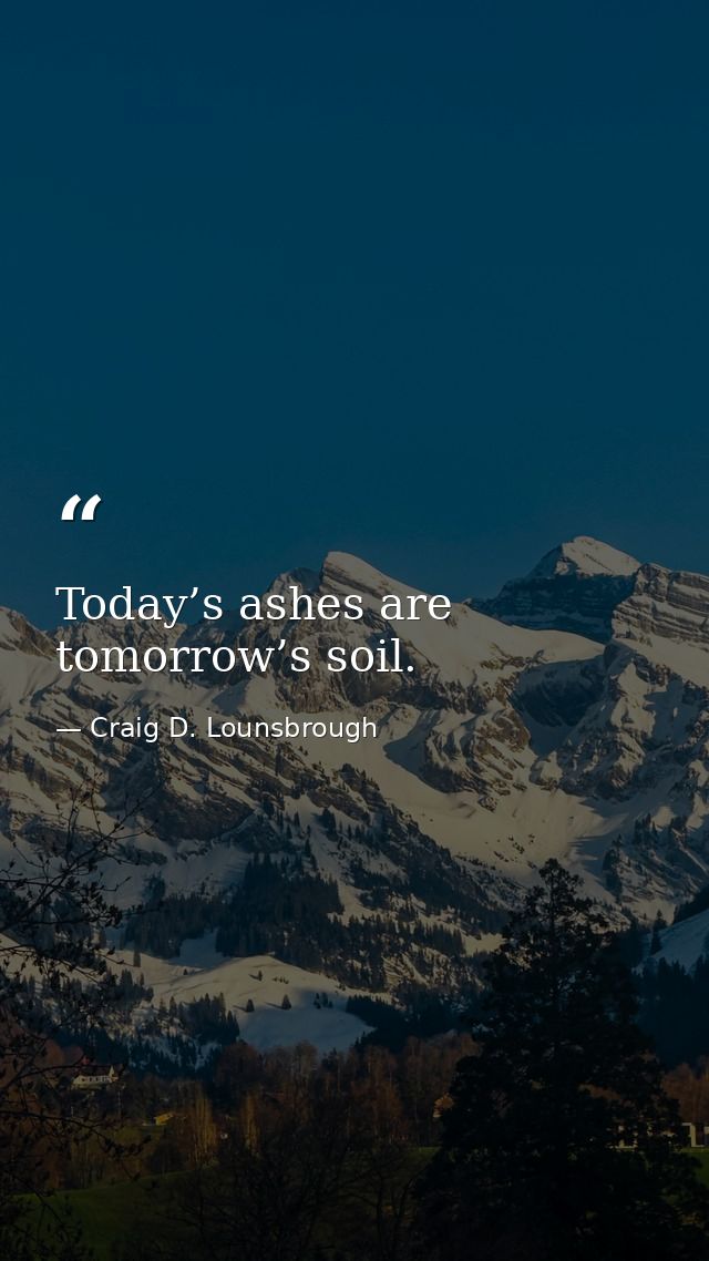 Today’s ashes are tomorrow’s soil. — Craig D. Lounsbrough