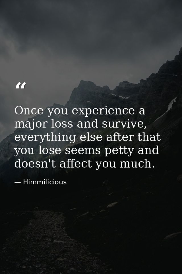 Once you experience a major loss and survive, everything else after that you lose seems petty and doesn't affect you muc — Himmilicious