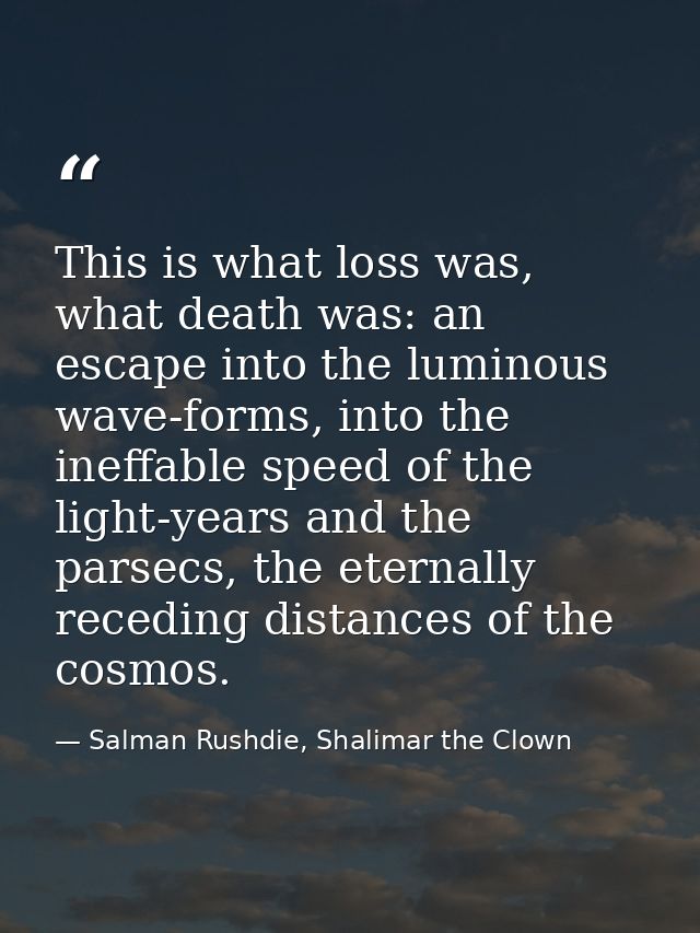 This is what loss was, what death was: an escape into the luminous wave-forms, into the ineffable speed of the light-yea — Salman Rushdie, Shalimar the Clown