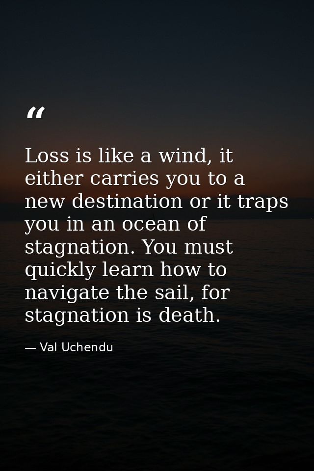 Loss is like a wind, it either carries you to a new destination or it traps you in an ocean of stagnation. You must quic — Val Uchendu