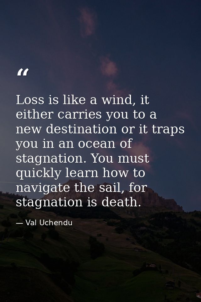 Loss is like a wind, it either carries you to a new destination or it traps you in an ocean of stagnation. You must quic — Val Uchendu