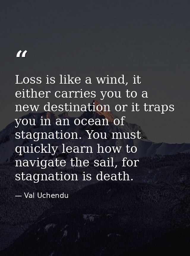 Loss is like a wind, it either carries you to a new destination or it traps you in an ocean of stagnation. You must quic — Val Uchendu