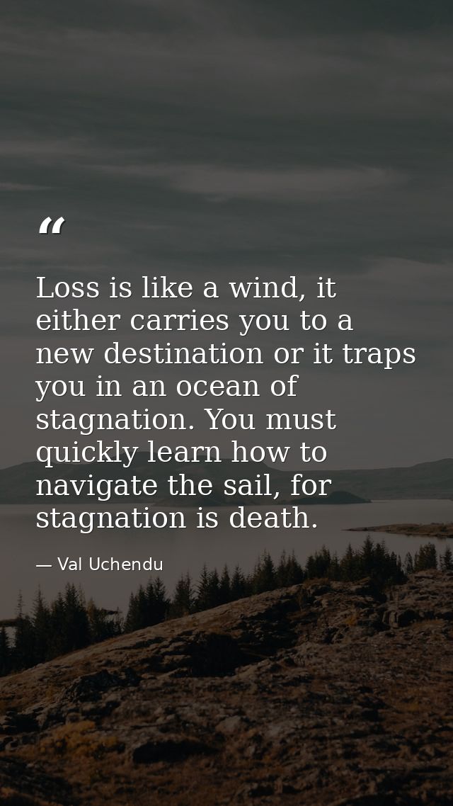 Loss is like a wind, it either carries you to a new destination or it traps you in an ocean of stagnation. You must quic — Val Uchendu