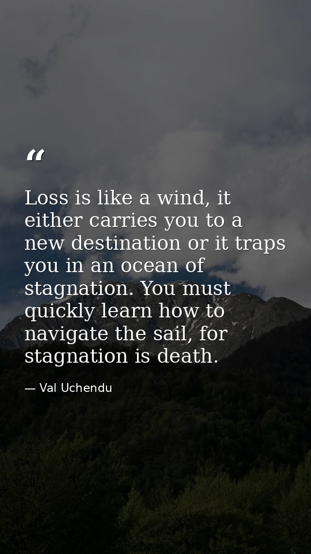 Loss is like a wind, it either carries you to a new destination or it traps you in an ocean of stagnation. You must quic — Val Uchendu