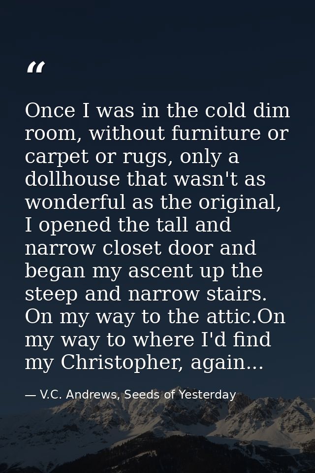 Once I was in the cold dim room, without furniture or carpet or rugs, only a dollhouse that wasn't as wonderful as the o — V.C. Andrews, Seeds of Yesterday