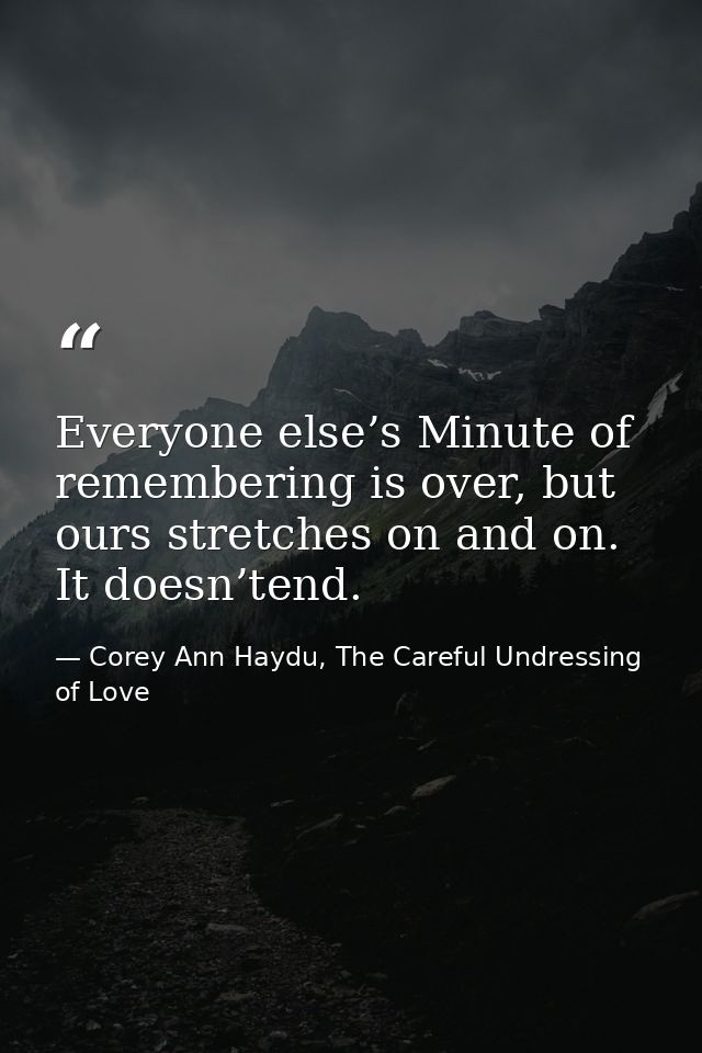 Everyone else’s Minute of remembering is over, but ours stretches on and on. It doesn’tend. — Corey Ann Haydu, The Careful Undressing of Love