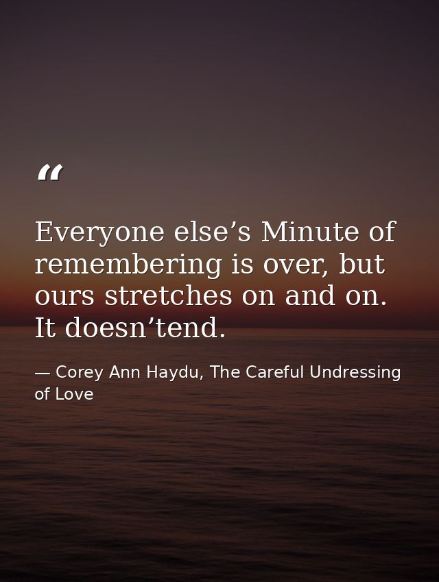 Everyone else’s Minute of remembering is over, but ours stretches on and on. It doesn’tend. — Corey Ann Haydu, The Careful Undressing of Love