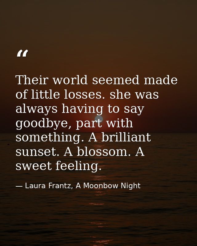 Their world seemed made of little losses. she was always having to say goodbye, part with something. A brilliant sunset. — Laura Frantz, A Moonbow Night