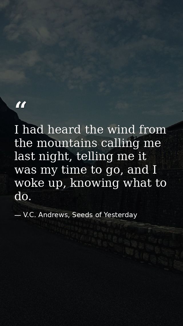 I had heard the wind from the mountains calling me last night, telling me it was my time to go, and I woke up, knowing w — V.C. Andrews, Seeds of Yesterday