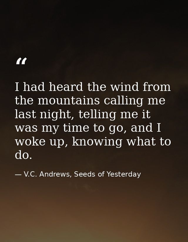 I had heard the wind from the mountains calling me last night, telling me it was my time to go, and I woke up, knowing w — V.C. Andrews, Seeds of Yesterday